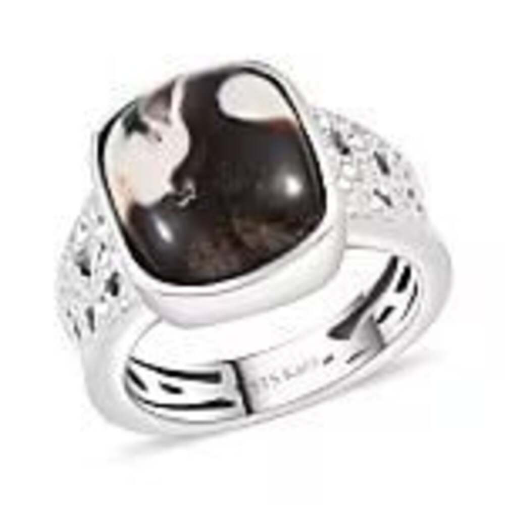 Peanut Wood Jasper Solitaire Ring in Platinum Bond 4.65 ctw